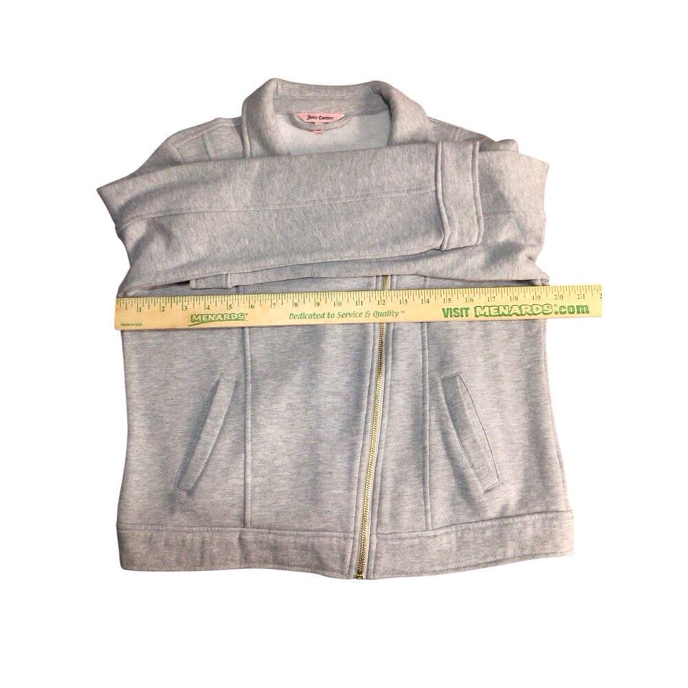 JUICY COUTURE Womens Jacket Large Gray Moto Zip Up Fleece Sweatshirt Pockets - Picture 6 of 7